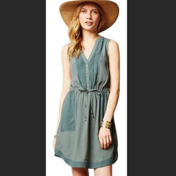 Anthropologie Dresses & Skirts - ANTHROPOLOGIE Maeve Green Blue Boho Gold Detail Lightweight Dress Size Small